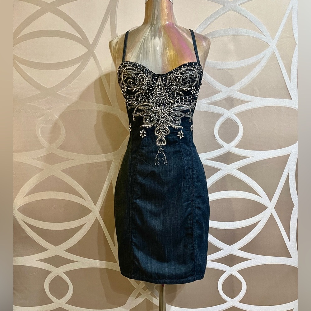 Embellished Diamanté Denim Corset Dress
